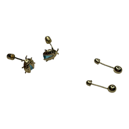 2 pares de aretes broqueles oro 14k