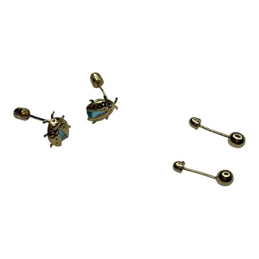 2 pares de aretes broqueles oro 14k