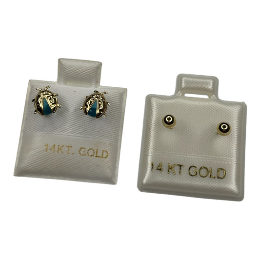 2 pares de aretes broqueles oro 14k